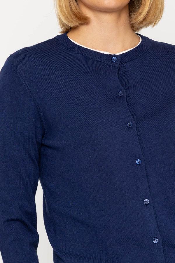 Carraig Donn Denim Blue Fine Gauge Crew Neck Cardigan