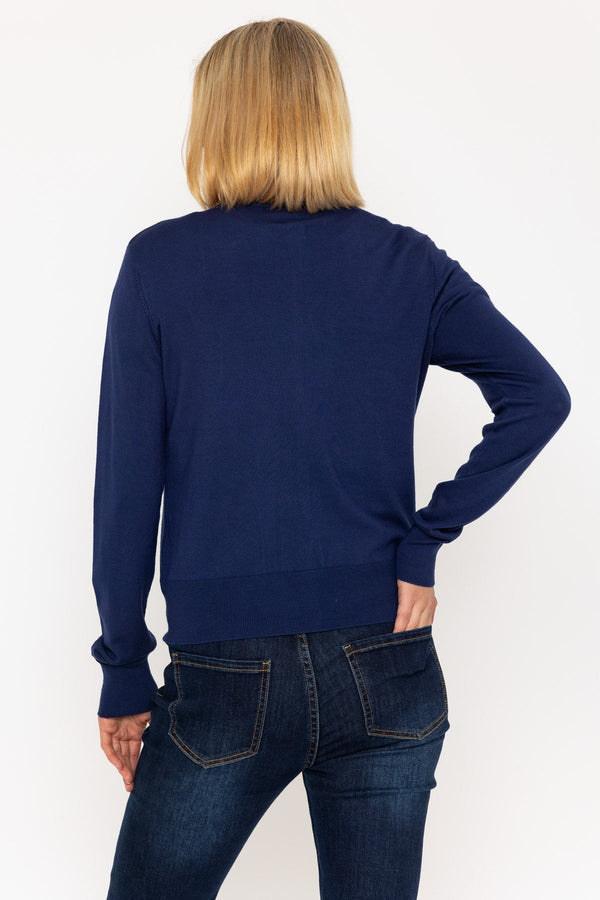 Carraig Donn Denim Blue Fine Gauge Crew Neck Cardigan