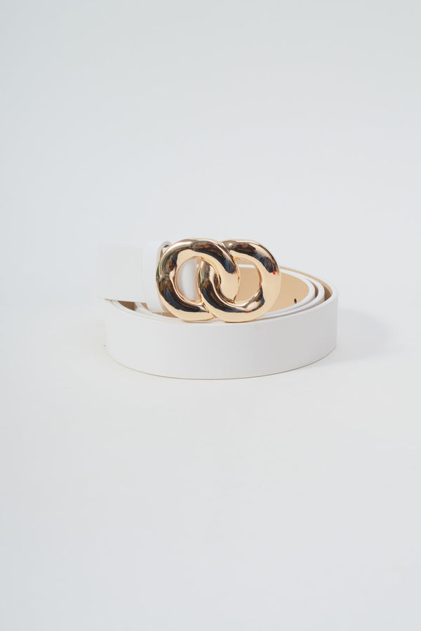 Carraig Donn Double Gold Circle Clasp White Belt - Size M/L