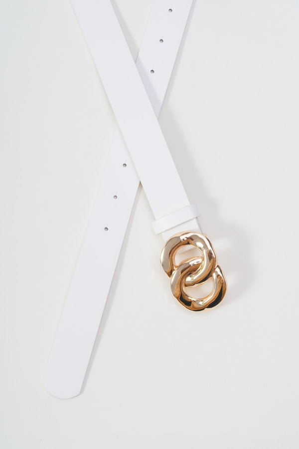 carraig donn Double Gold Circle Clasp White Belt - Size M/L