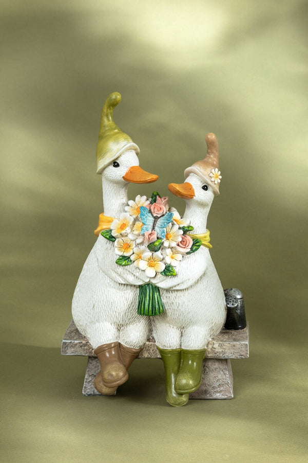 Carraig Donn Duck Couple On Bench With Flowers Ornament
