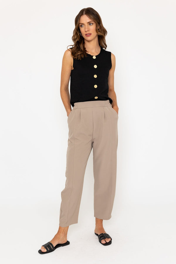 carraig donn Elastic Waist Stretch Trousers in Taupe
