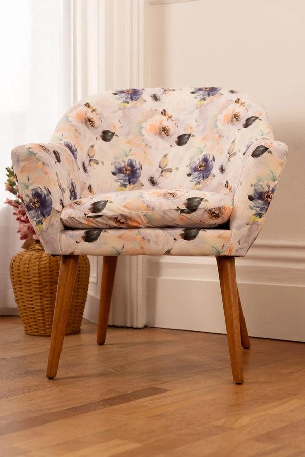 Carraig Donn Ella Navy Floral Print Chair With Wooden Legs