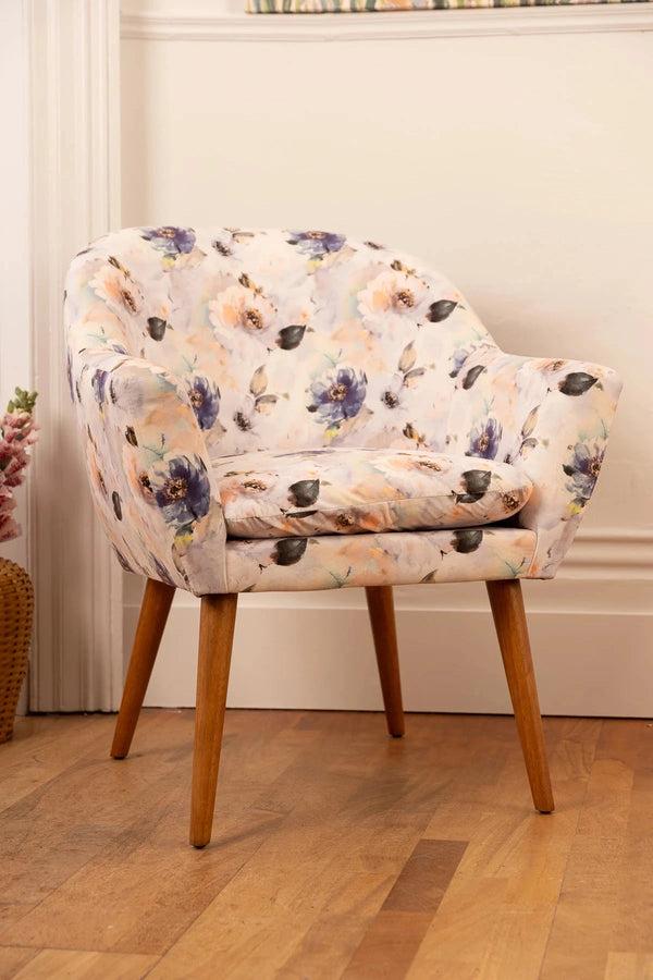 carraig donn Ella Navy Floral Print Chair with Wooden Legs