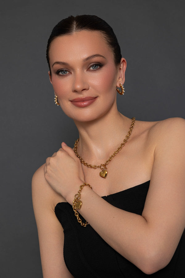 Carraig Donn Faux Pearl Hammered Gold Hoop Earrings