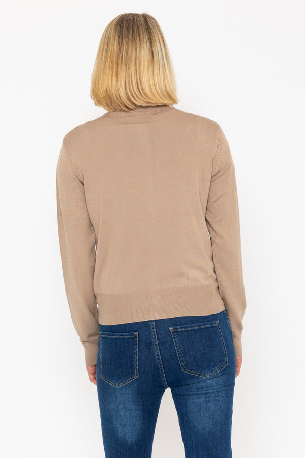 Carraig Donn Fine Gauge Crew Neck Cardigan In Mocha Brown