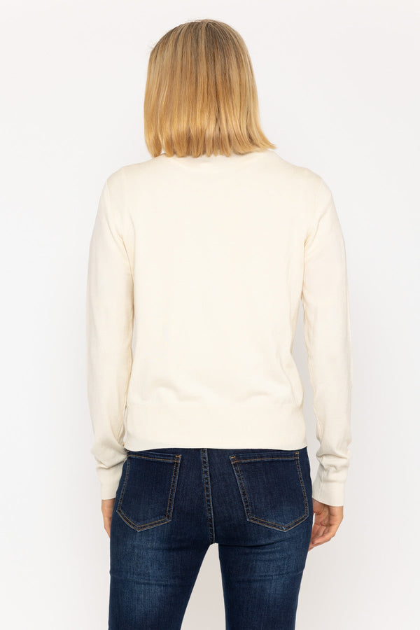 Carraig Donn Fine Gauge Crew Neck Cardigan In Oatmeal Beige