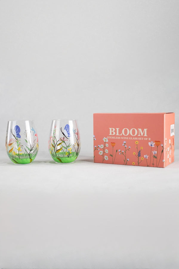carraig donn Floral Bloom Stemless Wine Glasses Set of 2
