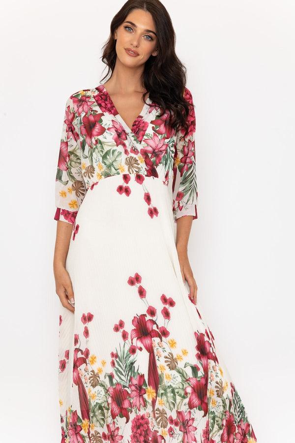 carraig Donn Floral Printed Hannah Midi Dress In Ecru