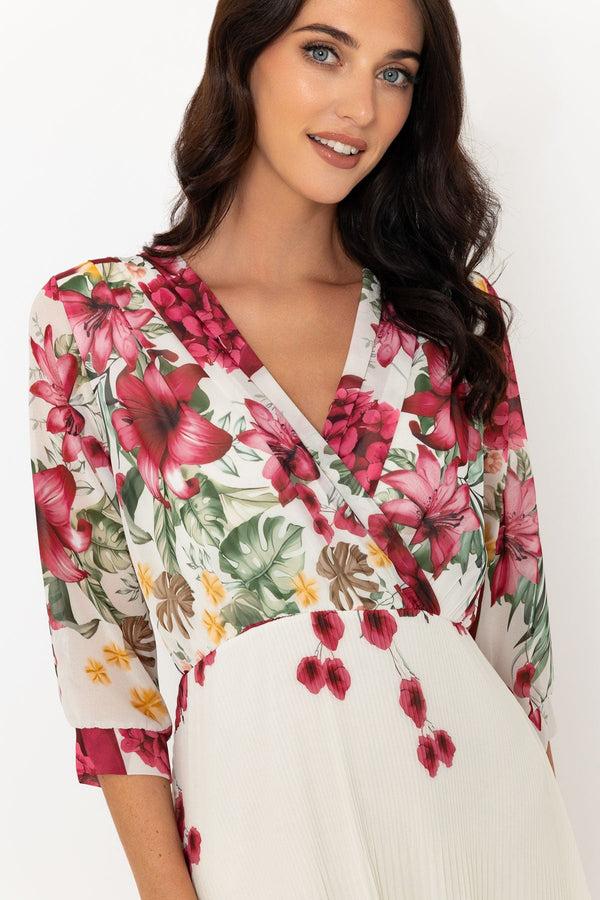 carraig Donn Floral Printed Hannah Midi Dress In Ecru