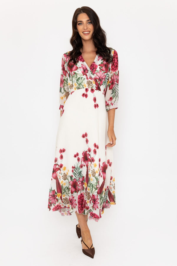carraig donn Floral Printed Hannah Midi Dress in Ecru