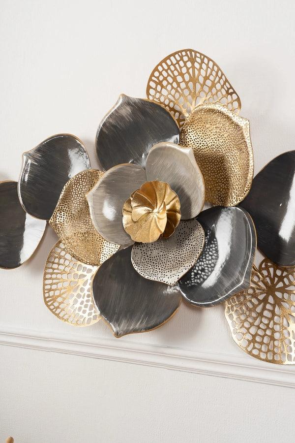 Carraig Donn Floral Spray Wall Art In Gold & Grey Metal Finish