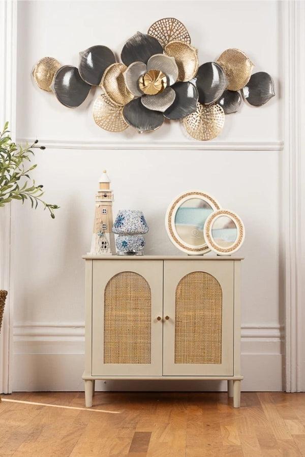 Carraig Donn Floral Spray Wall Art In Gold & Grey Metal Finish