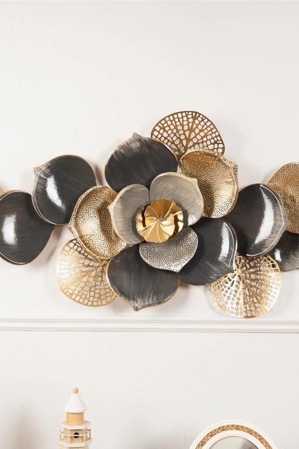 Carraig Donn Floral Spray Wall Art In Gold & Grey Metal Finish