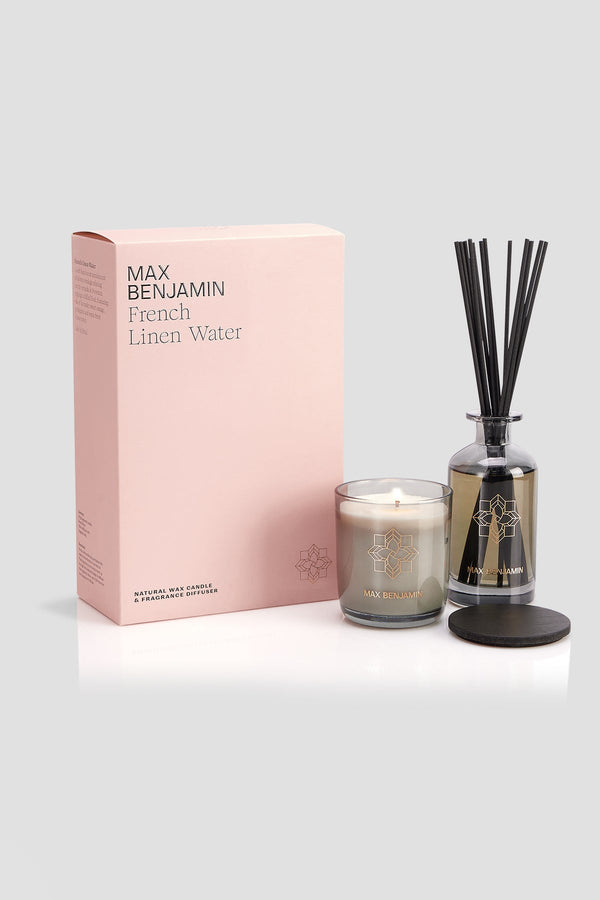 carraig donn French Linen Water Candle & Diffuser Gift Set