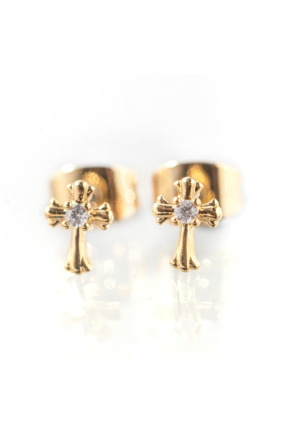 Carraig Donn Gold Plated Cross Earrings With Clear Stones