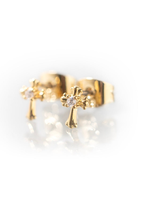 carraig donn Gold Plated Cross Earrings with Clear Stones