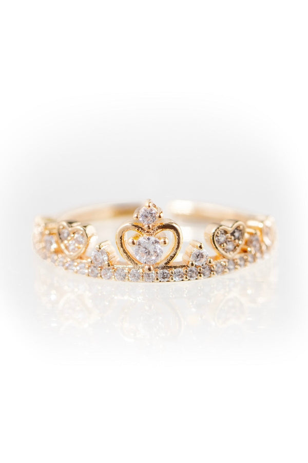 carraig donn Gold Plated Crown Ring with Clear Stones