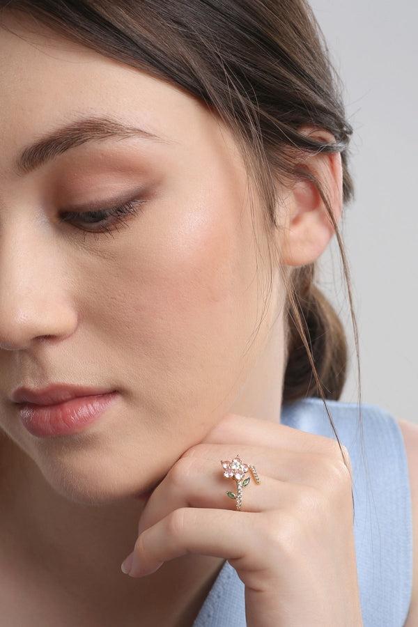 Carraig Donn Gold Plated Pink Floral Revolving Ring