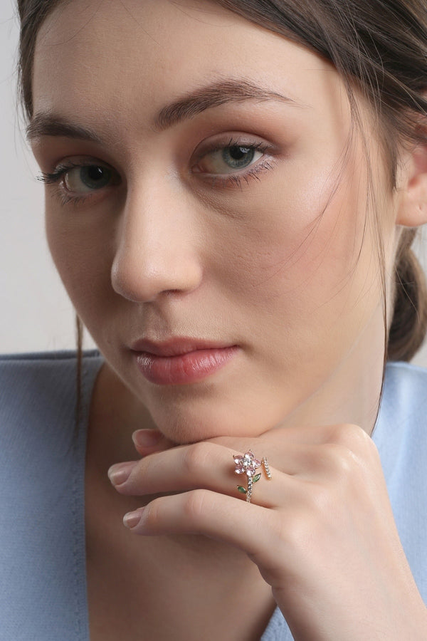 carraig donn Gold Plated Pink Floral Revolving Ring