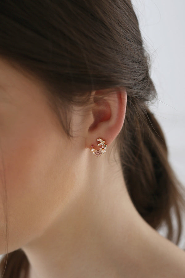 Carraig Donn Gold Plated Pink & Green Floral Butterfly Earrings