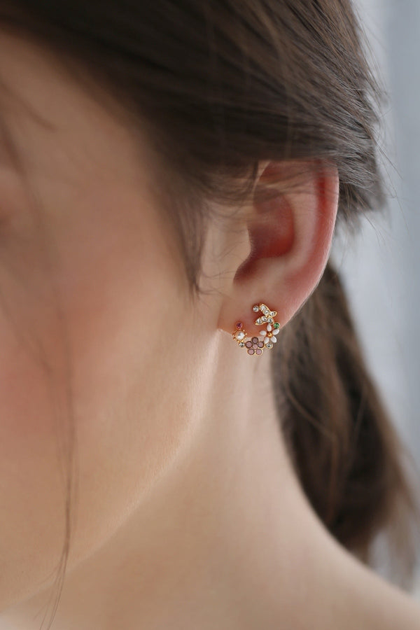 carraig donn Gold Plated Pink & Green Floral Butterfly Earrings