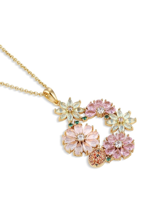 Carraig Donn Gold Plated Pink & Green Floral Pendant Necklace
