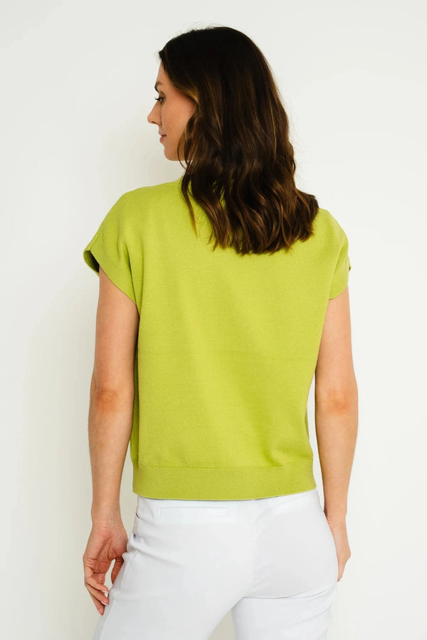 Carraig Donn Green Short Sleeve Heart Embroidered Knit Top