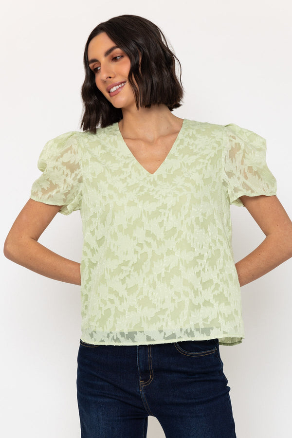 Carraig Donn Green Short Sleeve Textured V Neck Top
