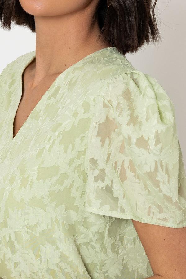 Carraig Donn Green Short Sleeve Textured V Neck Top