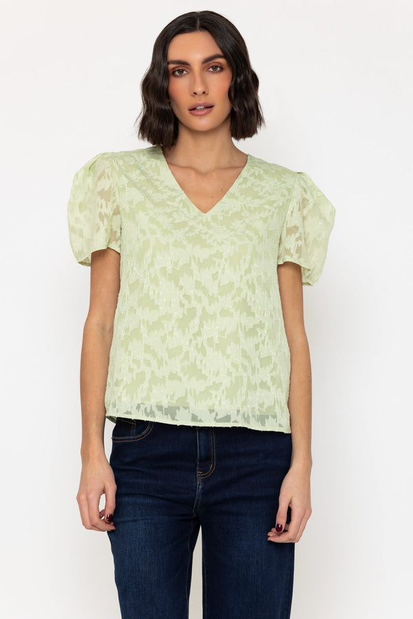 carraig donn Green Short Sleeve Textured V Neck Top