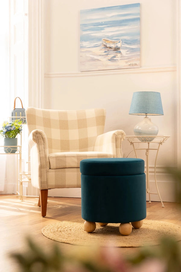 Carraig Donn Hampton Grey Checked Armchair With Wooden Legs