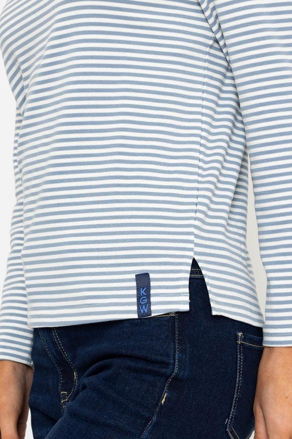 Carraig Donn Heavy Weight Long Sleeve Blue Stripe Top
