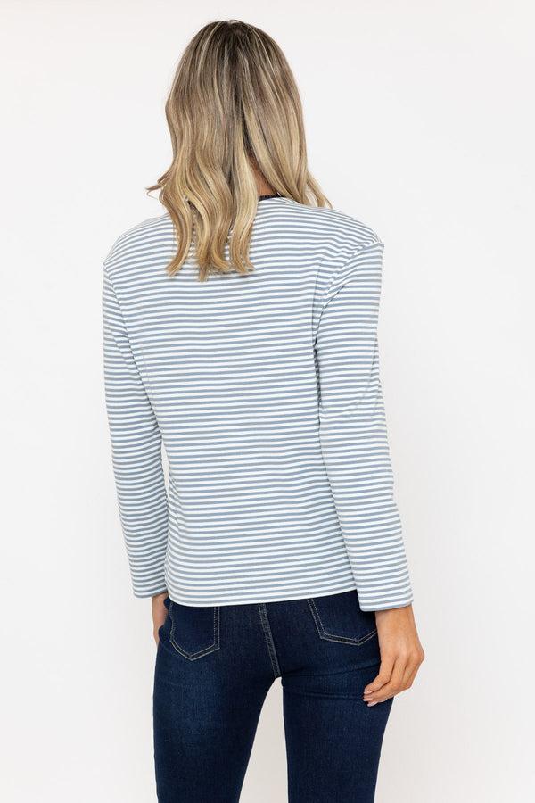 Carraig Donn Heavy Weight Long Sleeve Blue Stripe Top