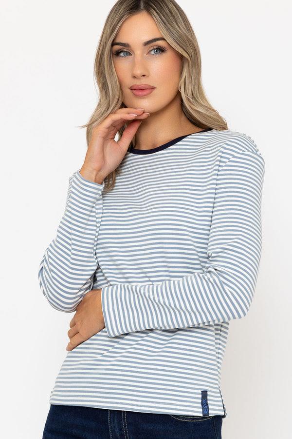 Carraig Donn Heavy Weight Long Sleeve Blue Stripe Top