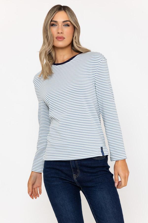 carraig donn Heavy Weight Long Sleeve Blue Stripe Top