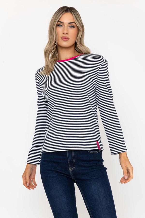 carraig donn Heavy Weight Long Sleeve Navy Stripe Top