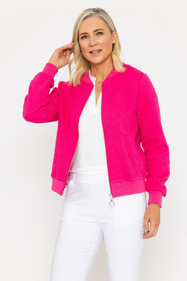 Carraig Donn Hot Pink Textured Jersey Bomber Jacket