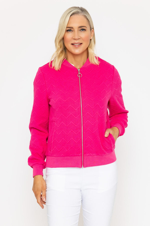 carraig donn Hot Pink Textured Jersey Bomber Jacket