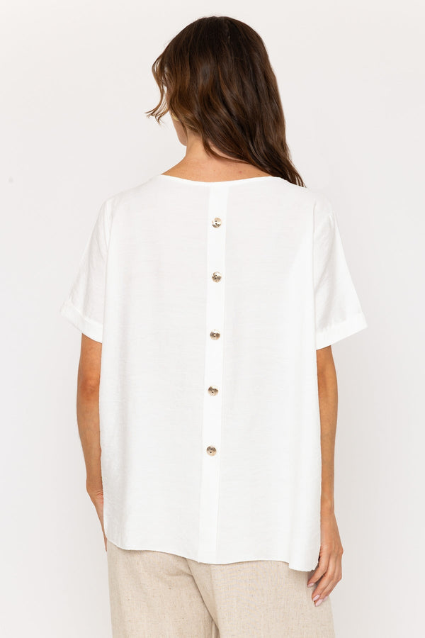 Carraig Donn Ivory Linen-Like Top With Back Buttons