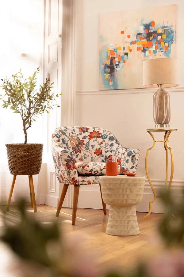 carraig donn Jones Red Floral Print Chair with Wooden Legs