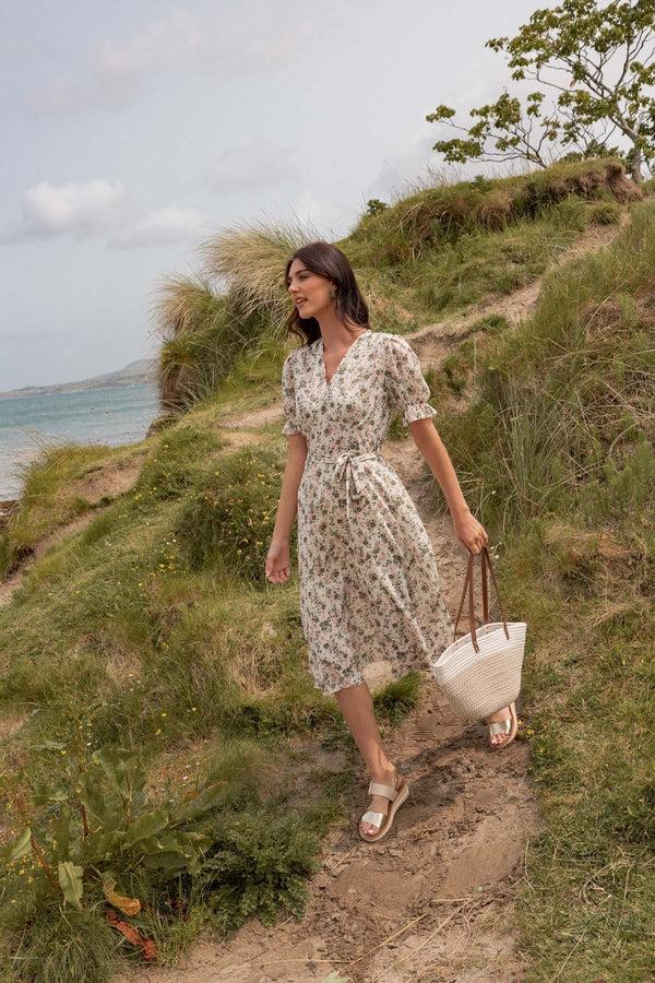 Carraig Donn Khaki Print Short Sleeve Sinead Midi Dress