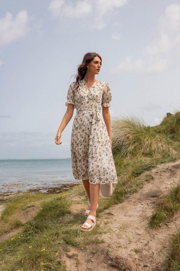 carraig donn Khaki Print Short Sleeve Sinead Midi Dress