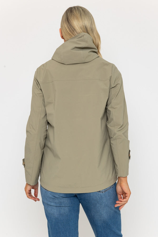 Carraig Donn Khaki Short Mac Jacket With Dipped Hem