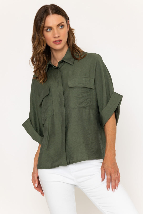 carraig donn Khaki Utility Pocket Short Sleeve Shirt