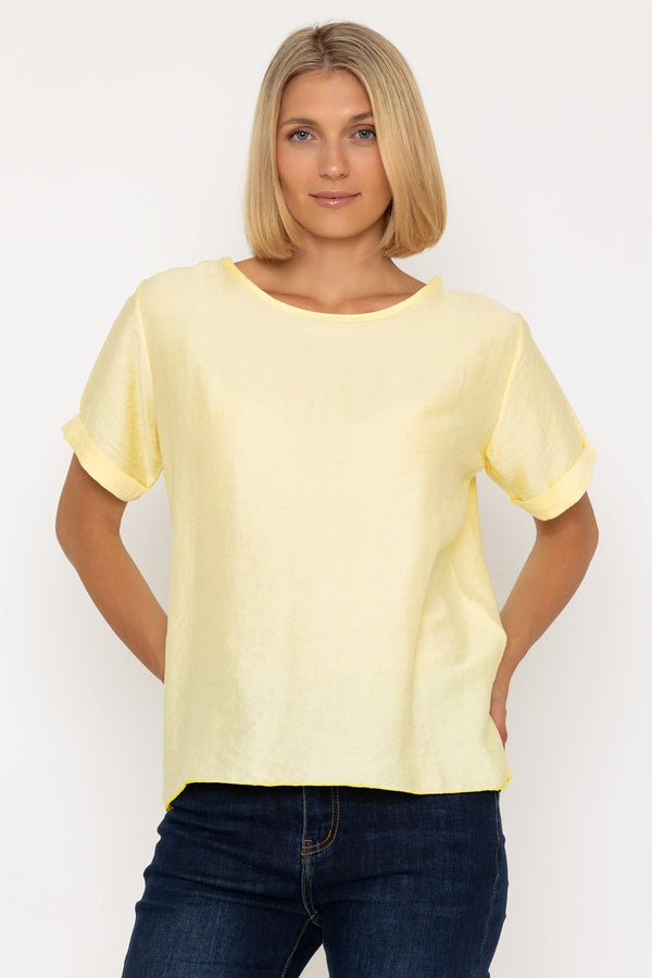 Carraig Donn Lemon Yellow Linen-Like Top With Back Buttons