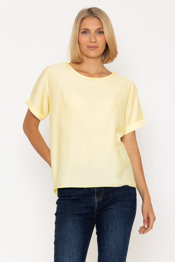 carraig donn Lemon Yellow Linen-Like Top with Back Buttons