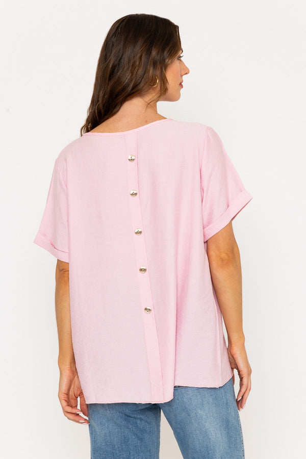 Carraig Donn Light Pink Linen-Like Top With Back Buttons