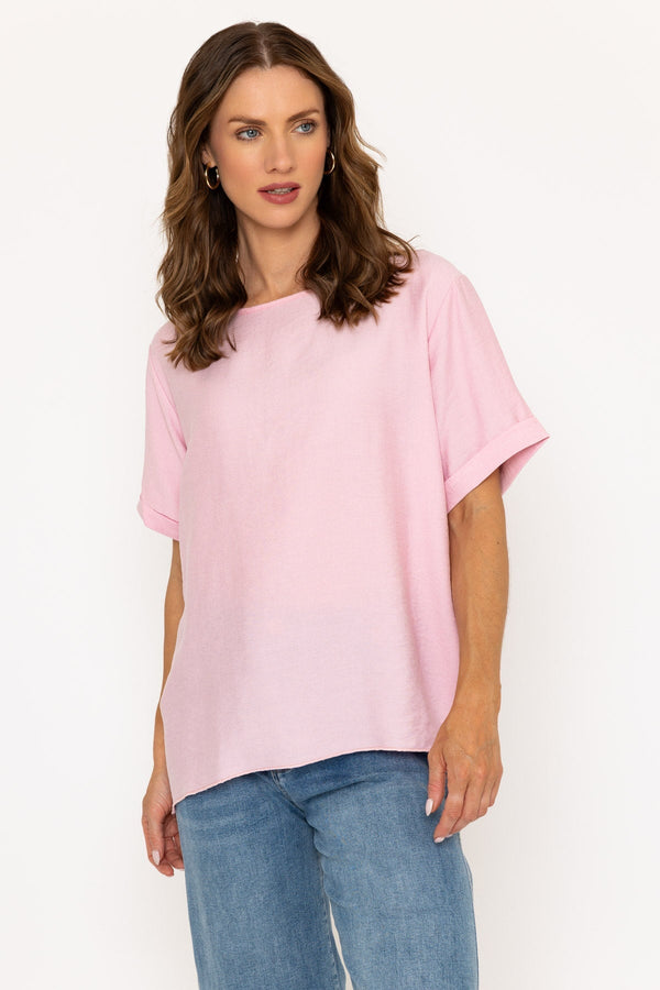 Carraig Donn Light Pink Linen-Like Top With Back Buttons