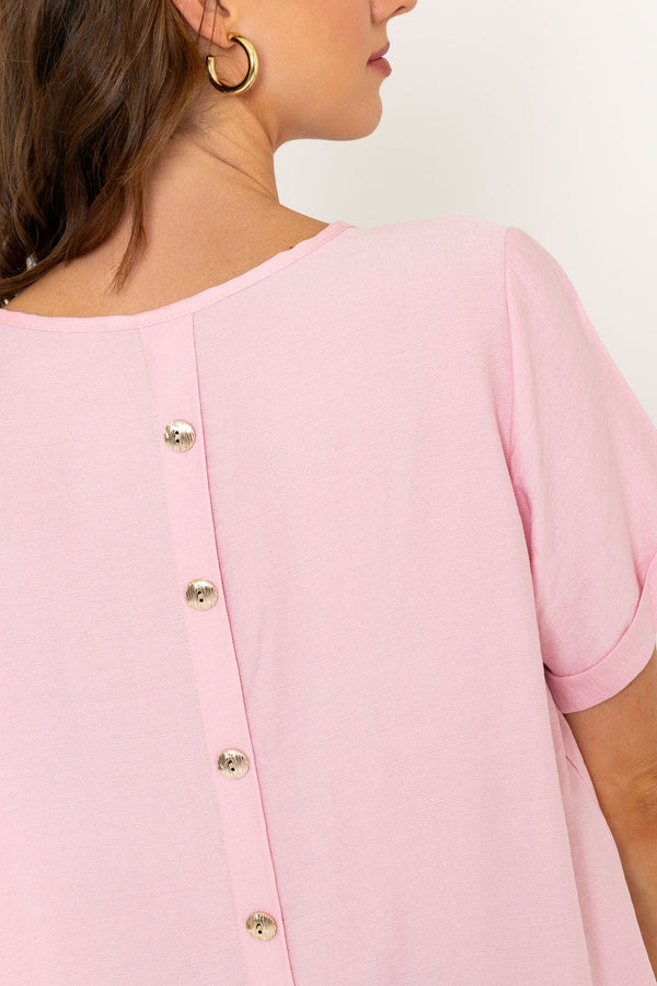 Carraig Donn Light Pink Linen-Like Top With Back Buttons